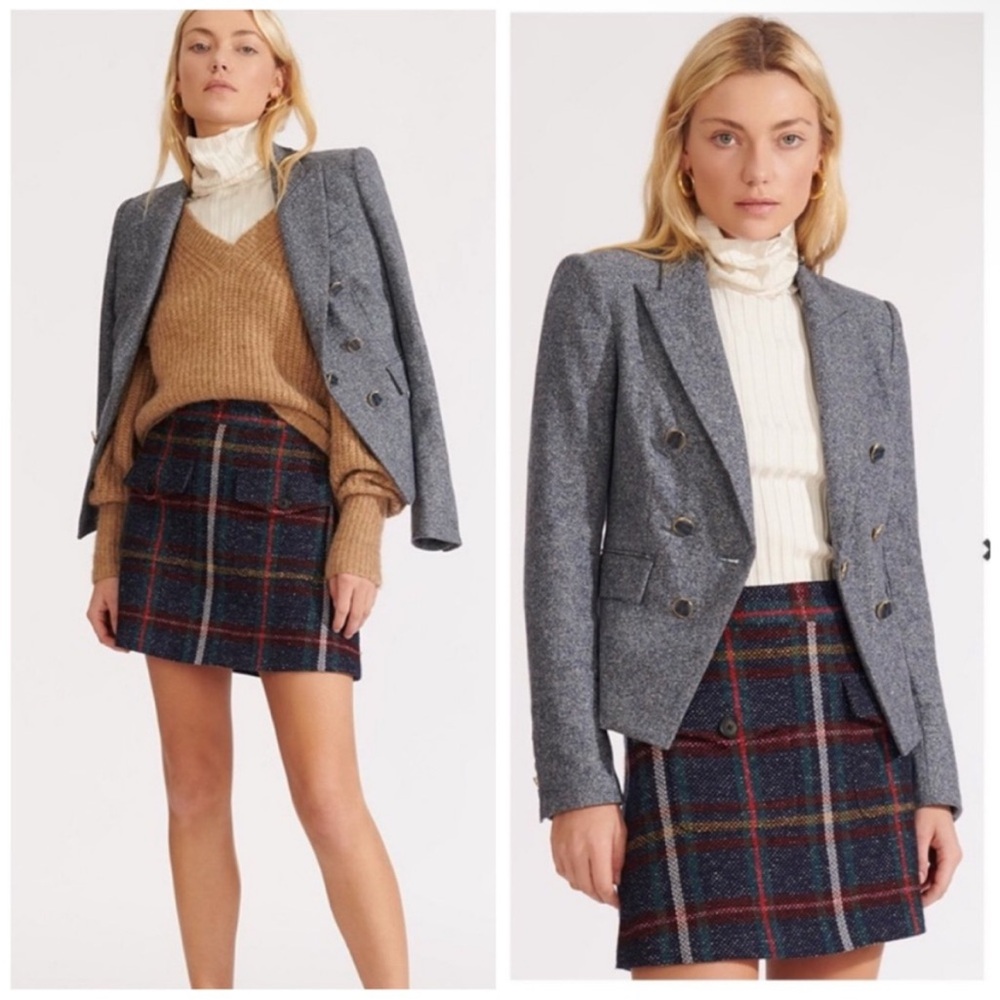 Veronica Beard Diego Wool Dickey Jacket Blazer in Blue Pearl Buttons Size 4‎